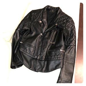 Genuine leather black jacket slim cutting